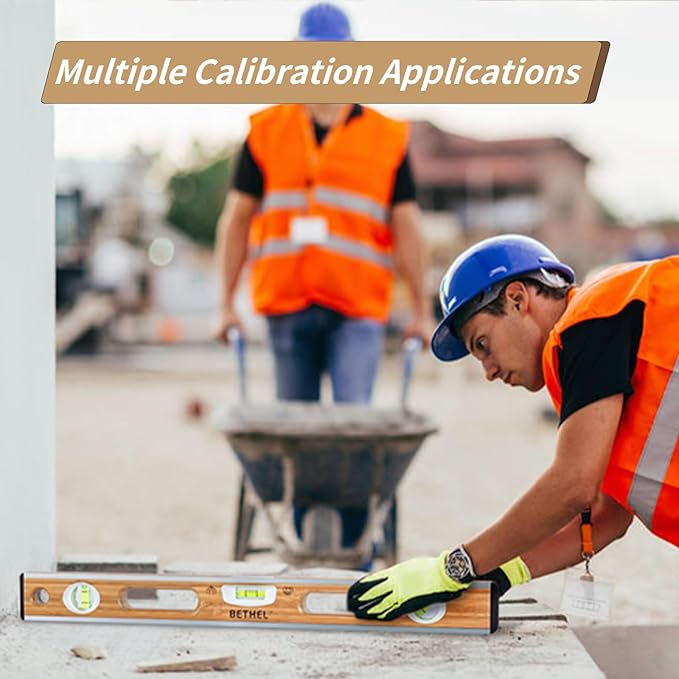 BETHEL 24-inch Bamboo Level, Mortar Adhesion Resistant Light Level, with Double Curved Acrylic Leveling Tubes for Masonry Applications and General Leveling