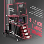 YESWELDER Welding Cart with 4 Drawers for MIG Welder TIG Welder and Plasma Cutter, Black&Red Version Heavy Duty Large Storage 360° Rolling Welding Trolley