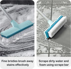 BOOMJOY Floor Scrub Brush with Long Handle, 2 in 1 Scrape and Brush, Stiff Bristles for Cleaning Bathroom, Patio, Garage, Kitchen, Deck, Tile, Blue