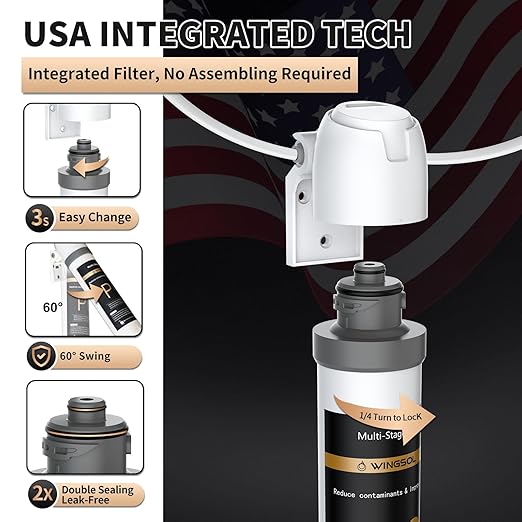 WINGSOL Under Sink Water Filter System with Faucet, Anti-Clogged Design, Reduces PFAS, Lead, Chlorine, Bad Taste, Sediment, NSF/ANSI 42&53, 8K Gallons, Easy Installation, Brushed Nickel Faucet