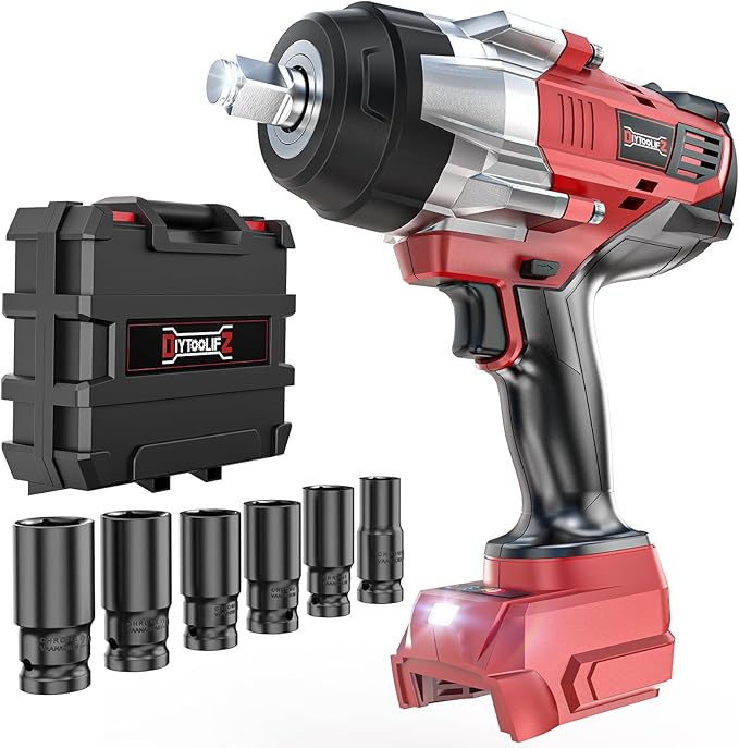Cordless Impact Wrench 1/2 inch Compatible with Milwaukee 18v Battery, 1700 Ft-lbs High Torque Impact Driver with 6Pcs Sockets & Storage Case, Electric Impact Gun with 4-Speed & LED Light