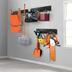 Garden Tool Storage Rack, Outdoor Power Tools Hangers for Garage Wall Organization with 6 assorted Multi-Purpose Hooks, Organizer Holders for Landscaping Equipment, Folding Chairs, Ladders etc.