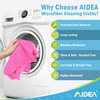 AIDEA Microfiber Cleaning Cloth-12PK, Soft Microfiber Towels for Cars, Absorbent Cleaning Rags, Lint-Free Streak-Free Wash Cloths for House, Kitchen, Window(12in.x12in), Pink