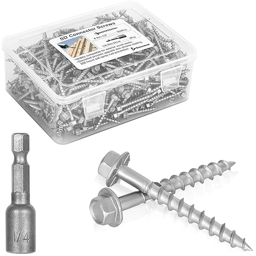 Upgrade SD Connector Screws, #9 x 1-1/2" Heavy-Duty Joist Hanger Screws, 500-Hour Salt Spray Rust Prevention Grade, 1/4" Hex Head with 0.370"-Dia, Replace 10D Nails and Simpson SD9112R500, 500-QTY