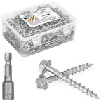 Upgrade SD Connector Screws, #9 x 1-1/2" Heavy-Duty Joist Hanger Screws, 500-Hour Salt Spray Rust Prevention Grade, 1/4" Hex Head with 0.370"-Dia, Replace 10D Nails and Simpson SD9112R500, 500-QTY