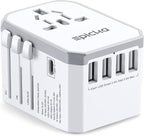 EPICKA Universal Travel Adapter, European Travel Plug Adapter - International Power Adapter Worldwide Charger with USB-C & 4 USB-A Ports, Travel Essentials for Italy, Japan, Europe, UK (TA-105, White)