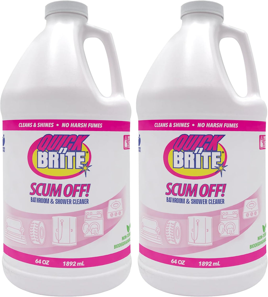 Quick ‘n Brite Scum Off Shower Cleaner - No Scrub, No Harsh Chemical Daily Shower Cleaner, Multi-Surface All-Purpose Cleaner 64 Oz (Packaging May Vary) Pack of 2