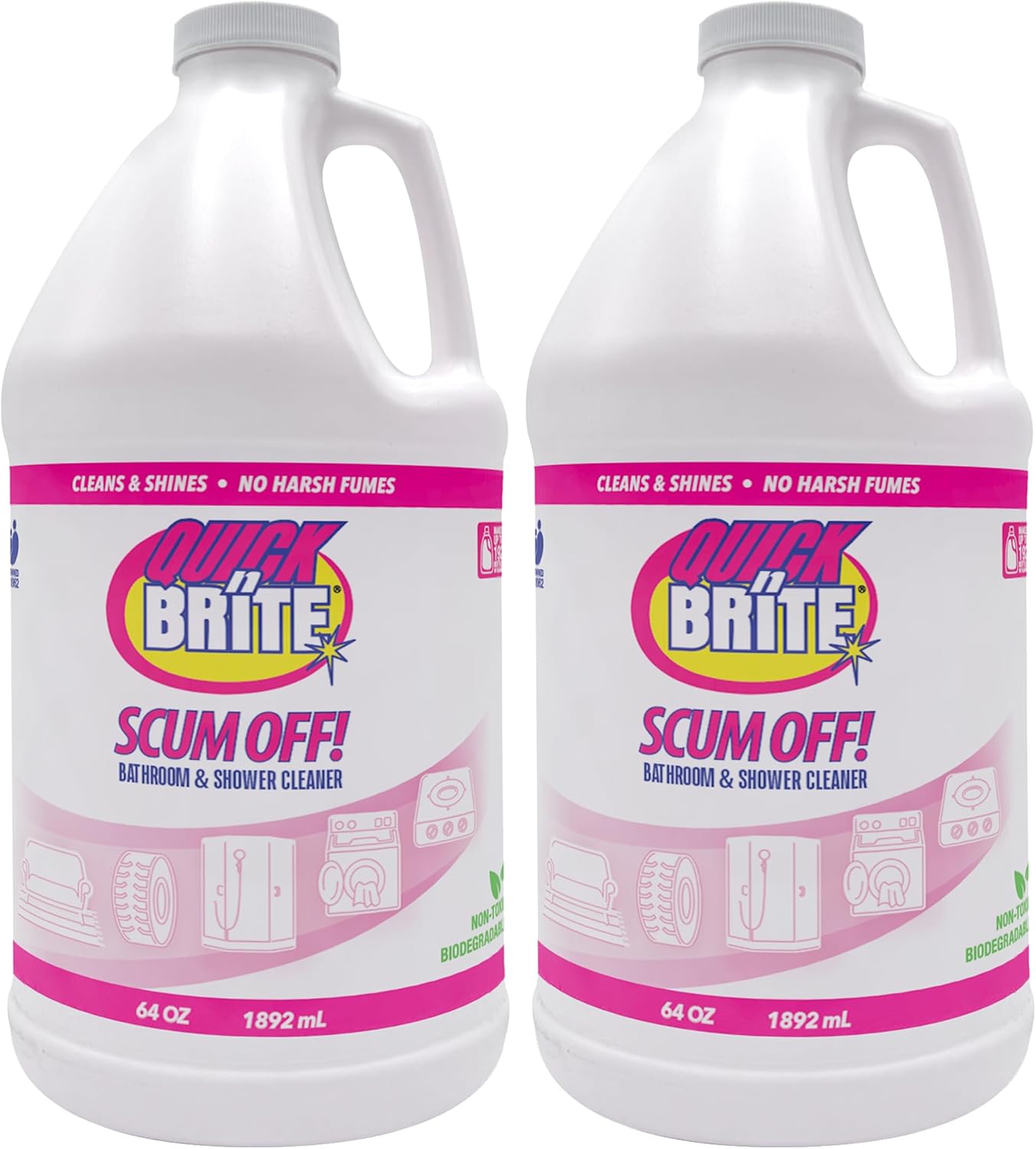 Quick ‘n Brite Scum Off Shower Cleaner - No Scrub, No Harsh Chemical Daily Shower Cleaner, Multi-Surface All-Purpose Cleaner 64 Oz (Packaging May Vary) Pack of 2