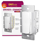 Dimmer Light Switch & 12V 60W Dimmable LED Driver 2 in 1, UL Listed Single-Pole or 3-Way Slide Dimmer Switches for Led Strip Lights,120VAC to 12VDC Power Supply for Low Voltage Project, Glossy White