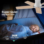 42 Inch White Ceiling Fans with Lights and Remote, Flush Mount Low Profile Ceiling Fan for Bedroom, Living Room, Patio, Dimmable 6 Speeds Noiseless Reversible, ETL Listed