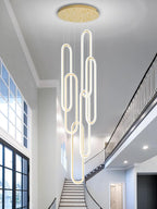 Flashing God H138 Modern Chandelier 6-Rings Large Chandelier for High Ceiling Led Dimmable Ring Pendant Lighting Gold Contemporary Chandeliers for Villa Foyer Entrance Living Room