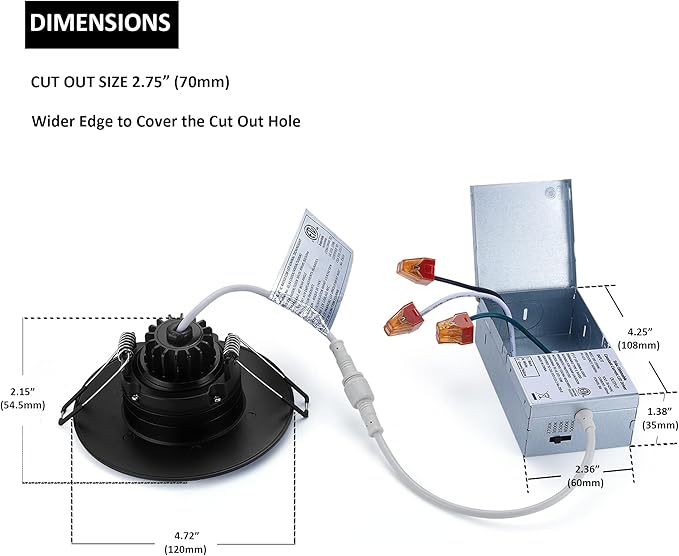 Premium Canless Recessed Gimbal Downlight Rotatable-Spotlight 5 CCT 4 Inch Eyeball Ceilling Potlight, Dimmable Lights Fixture with Junction Box, 8W Black Round Trim, with Baffle, 6P