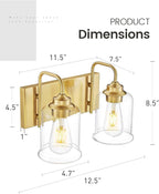 zeyu Bathroom Vanity Light Fixtures, 2-Light Wall Sconce for Bathroom Above Mirror, Gold Vanity Light with Clear Glass Shade, ZSL72B-2W BG