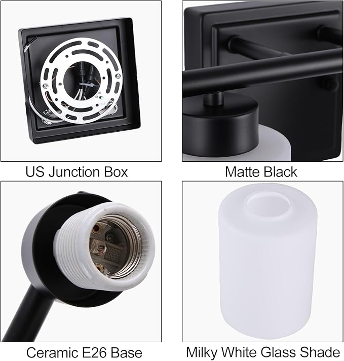 6 Light Bathroom Light Fixtures, 40 Inches Vanity Lights for Mirror, Black Vanity Lighting Fixtures with Milky White Glass Shades