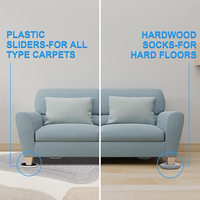 New Upgrade Furniture Sliders, Multi-Surface 3-in-1 Furniture Movers Sliders, Round Moving Pads with 8PCS 4.3" Carpet Sliders+4PCS Hard Floor Socks+1 Lifter, Protect Floor and Easily Move Furniture