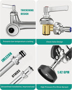 Commercial Kitchen Faucet Heavy Duty Wall Mount Sink Faucet, 8 Inch Center 47 Inch Commercial Kitchen Faucet with Pre-Rinse Sprayer and 14 Inch Add-On Spout for 1,2,3 Compartment Sinks