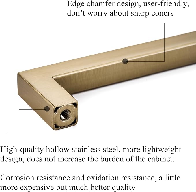 Cabinet Pulls 10 Pack Champagne Kitchen Cabinet Handles Long Drawer Pulls Modern Stainless Steel Square Drawer Handles,17-5/8" Inch (448mm) Hole Centers