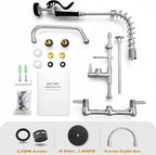 Commercial Kitchen Faucet with Sprayer for Restaurant-Chefs: BESTJEEF Commercial Sink Faucet for Cook - 21" Height 8" Center Wall Mount Kitchen Faucet with Stainless Spring Spray and 8" Add-On Spout