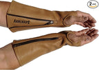 Arm Chaps Leather Protective Sleeves Arm Guard - Prevent Cuts, Scratches & Bruises - Genuine Cowhide - Ideal for Gardening & Construction - Left & Right Form-Fitting. Brown (1 Pair/Small).