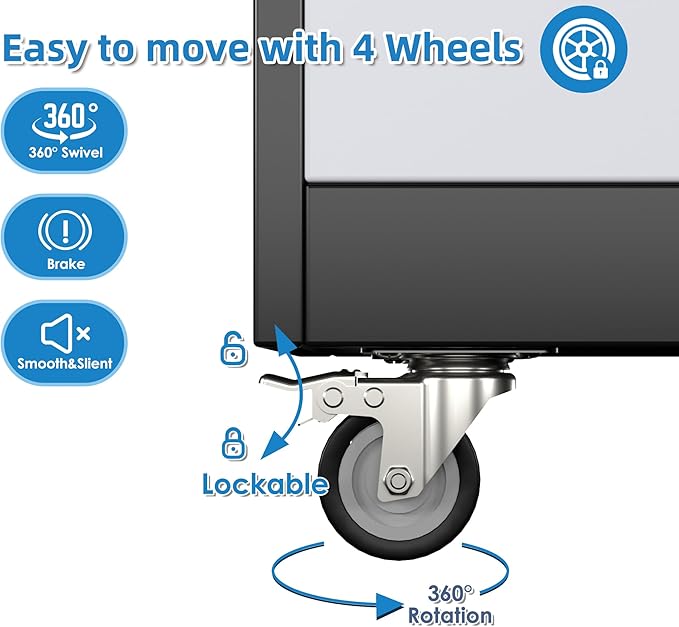 Broom Closet Storage Cabinet with Hanging Rod, 71" H Garage Storage Cabinet with Wheels and Pegboard & 13 Hooks for Garage, Home, Metal Cabinets, Black and White