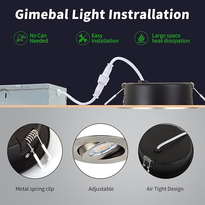 Brushed Nickel 4 Inch Recessed Lights with Night Light 6 Pack,Ajustable Recessed Lights,spot Lights Indoor with Junction Box,5CCT Selectable,9W 750LM,Dimmable