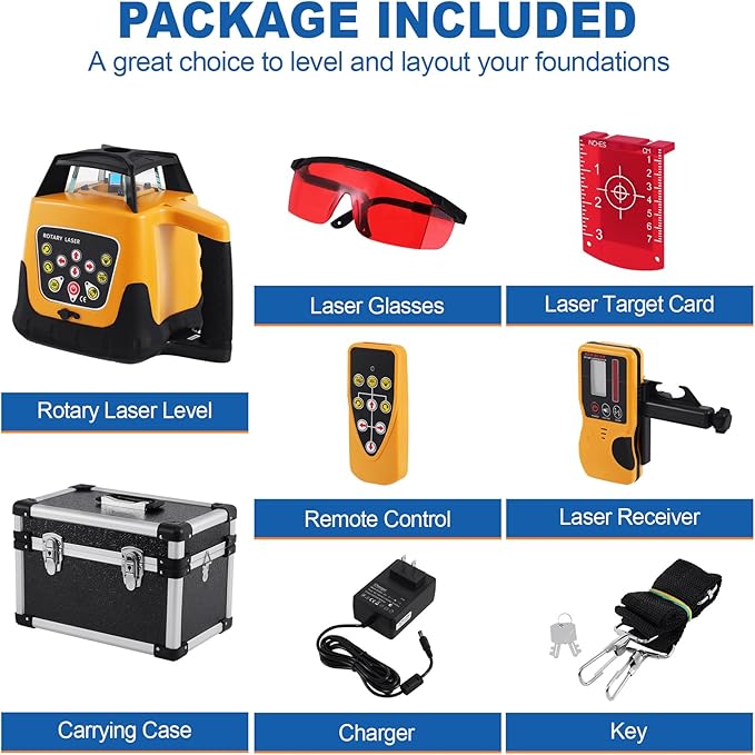 Iglobalbuy Automatic Self-Leveling Rotary Laser Rotating Horizontal & Vertical Laser Level Kit 500M w/Remote Control + Receiver, Leveling Transit Laser Level Red Beam for Construction (Rotary Laser)