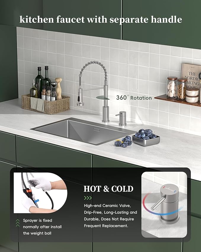 APPASO 2 Hole Kitchen Faucet, Kitchen Faucet with Separate Handle, SUS304 Stainless Steel Two Holes Faucet for Kitchen Sink, Brushed Nickel