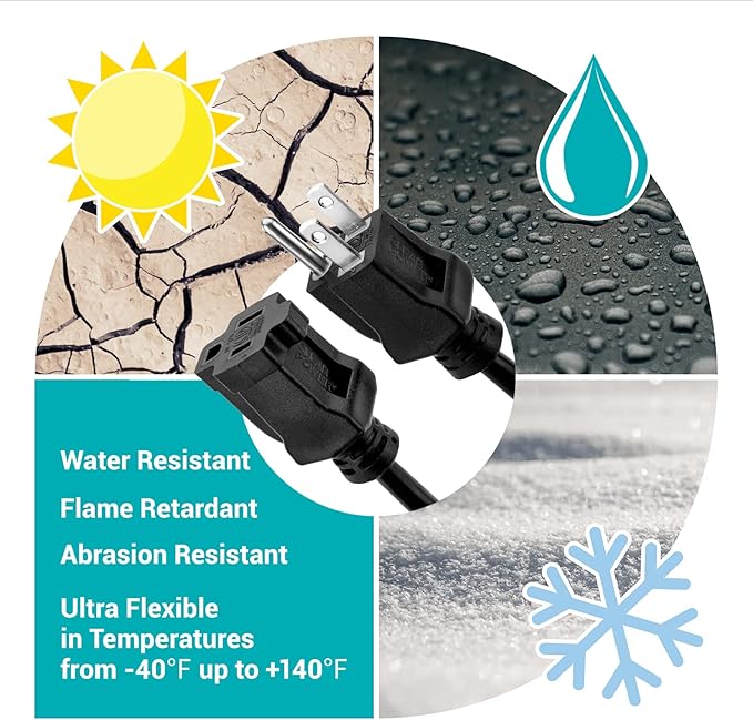 Clear Power 16 Gauge 3Prong Cords (16/3-3 Prong Grounded Plug, Black, 15 ft)