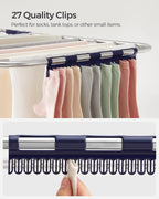 SONGMICS Clothes Drying Rack, Foldable 2-Level Laundry Drying Rack, Free-Standing Laundry Airer, with Height-Adjustable Wings, 33 Drying Rails, Sock Clips, Silver and Blue ULLR53BUV1