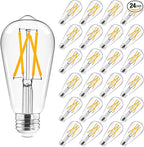 Hizashi Vintage Edison Bulb Dimmable, 6W Equivalent 60W, E26 Base LED Light Bulb, 2700k Warm White, 700LM, High CRI 95+ Eye Protection, Clear Glass, Pack of 24