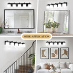 5-Light Black Bathroom Light Fixtures, E26 Base Vanity Lights for Bathroom Mirror Lamp with Milky White Square Glass Shade, Modern Wall Sconce Light Kitchen Light Fixtures Led Vanity