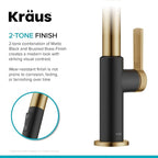 KRAUS Oletto High-Arc Single Handle Pull-Down Kitchen Sink Faucets in Brushed Brass/Matte Black, Kitchen Faucets with Pull Down Sprayer, KPF-2820BBMB