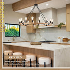 16-Light Wood Wagon Wheel Chandelier Farmhouse Natural, 43.3'' Black Metal Pendant Chandeliers Wooden Rustic Light Fixtures for High Ceiling Living Dining Room Foyer Entryway