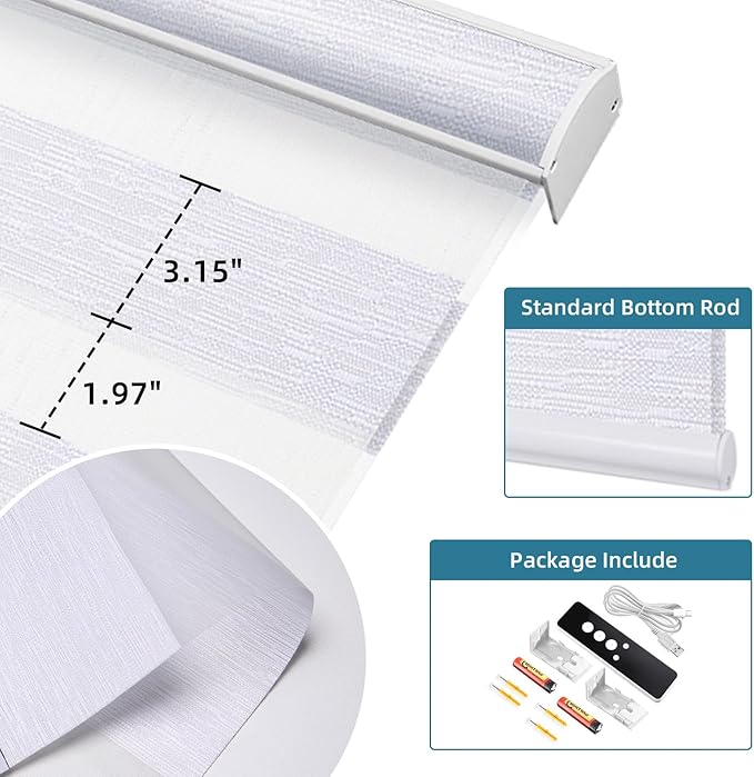 SmartWings Motorized Zebra Shades Work with HomeKit, Alexa, Google Home, 60% Blackout Light Filtering Day Night Sheer Blinds, Privacy Light Control, for Home/Office, Customized, White