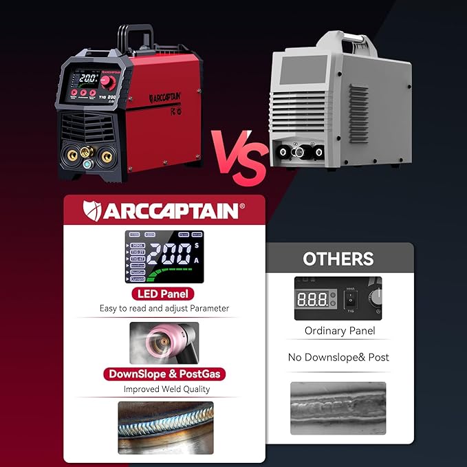 ARCCAPTAIN TIG Welder 200A, High Frequency 110v/220v Dual Voltage TIG/Stick/Arc 2 in 1 Welder LED Digital Display Welding Machine with 2T/4T Function and Tungsten Electrode