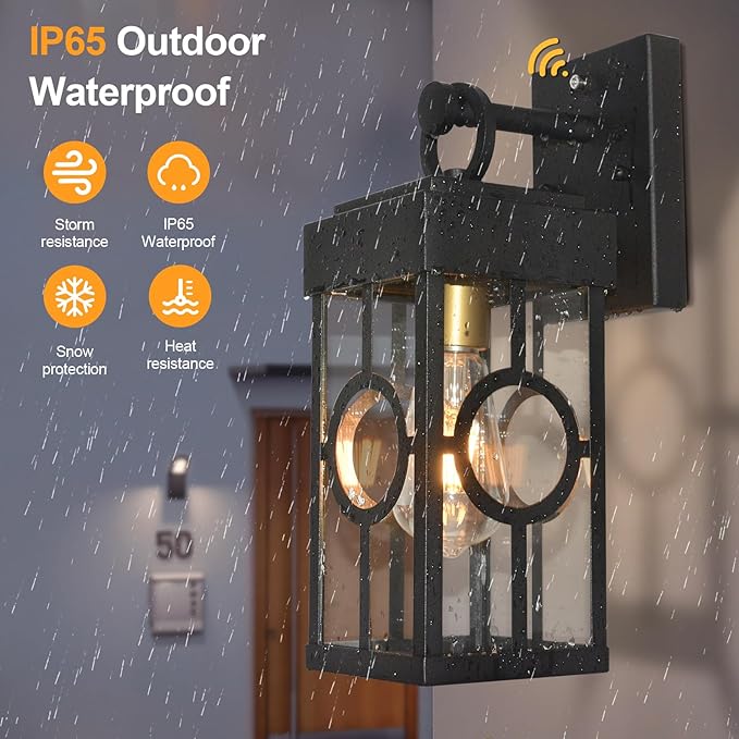 ALVIME Dusk to Dawn Outdoor Wall Light Fixtures, Exterior Light Fixture, Outdoor Wall Sconce, Porch Outside Lights for House, Entryway, Front Door, Backyard, Garage, E26 Base&High Strength Clear Glass