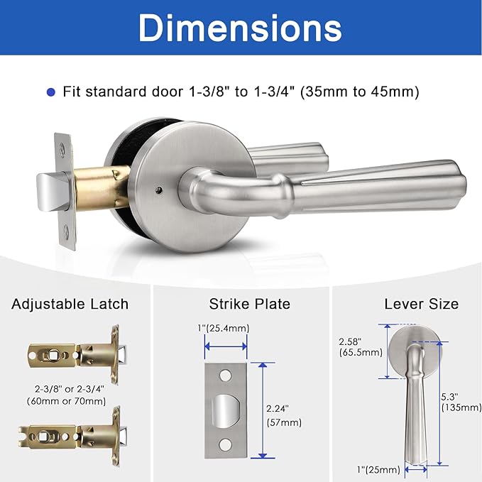 Orger 10 Pack Satin Nickel Privacy Door Lever Interior Door Handle with Lock, Keyless Bed Bath Door Handle Round Door Lever Reversible for Left & Right, Modern Privacy Door Lock Stainless Steel