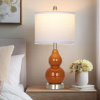 22" Modern Double Gourd Ceramic Table Lamps Set of 2, Red Bedside Lamps for Living Room, Contemporary Nightstand Desk Lamps for Bedroom End Table Home Office Decor(2 LED Bulbs Included)