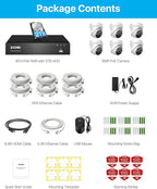 ZOSI 4K PoE Security Camera System, Person Vehicle Detection, 6pcs 4K Indoor Outdoor Spotlight PoE Cameras, Night Vision, 2 Way Audio, 8CH 8MP Home Surveillance NVR with 2TB HDD for 24/7 Recording