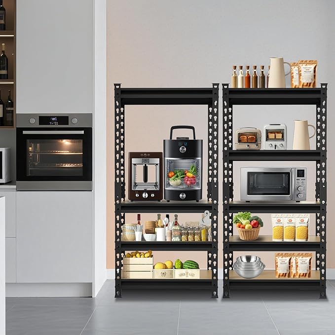 BIG RED Storage Shelving Unit, 5-Tier Adjustable, Heavy Duty Metal Garage Shelves/Utility Rack for Kitchen, Pantry, Basement, Bathroom, Laundry - 2,000 lbs Capacity, Black, 59" H x 28" W x 12" D