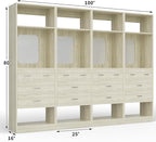 Unikito 100 Inch Closet System with Drawers, 8FT Wood Closets Organizer with Mirror Design, Freestanding Heavy Duty Walk in Closet Towers for Bedroom, Easy Assembly, Max Load 2000 LBS, White Oak