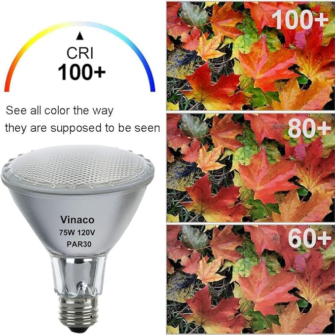 Vinaco Halogen PAR30 Long Neck 75W 120V 1000LM, 6 Pack High Output Halogen PAR30 Dimmable 3000K Warm White with E26 Base, Long Lifespan Long Neck Flood Light Bulb with CRI100 for Tracking Lighting