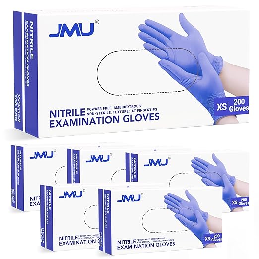 JMU XS Nitrile Gloves, Case of 1200, Powder-Free and Latex-Free Disposable Medical Exam Gloves