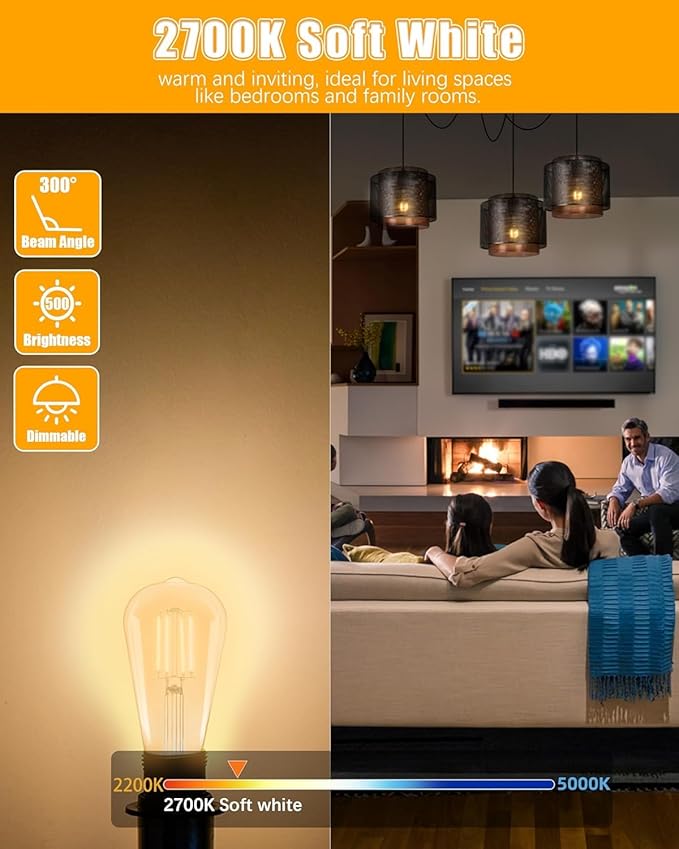 MASTERY MART 60 Pack Vintage LED Edison Bulbs, E26 Led Bulb 5.5W Equivalent to 60W, Dimmable, Soft White 2700K, High Brightness ST58 Antique LED Filament Bulbs, Clear Glass