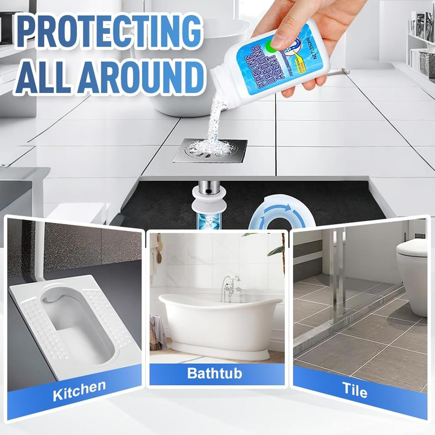 Pipeline Dredging Agent, 350ml Drain Clog Remover Agent, Quick Cleaning Drain Toilet Cleaner Tool, Powerful Sink and Dr-ain Cleaner Powder for Kitchen Toilet (2Pcs)