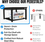 Washer and Dryer Pedestals with Pullout-Shelf - 28" W, 18" H, Black Steel Universal Fit with Major Brands | Laundry Pedestal with Drain Pan & Hose | Washer Stand for Back Pain Relief, 800 lbs Capacity