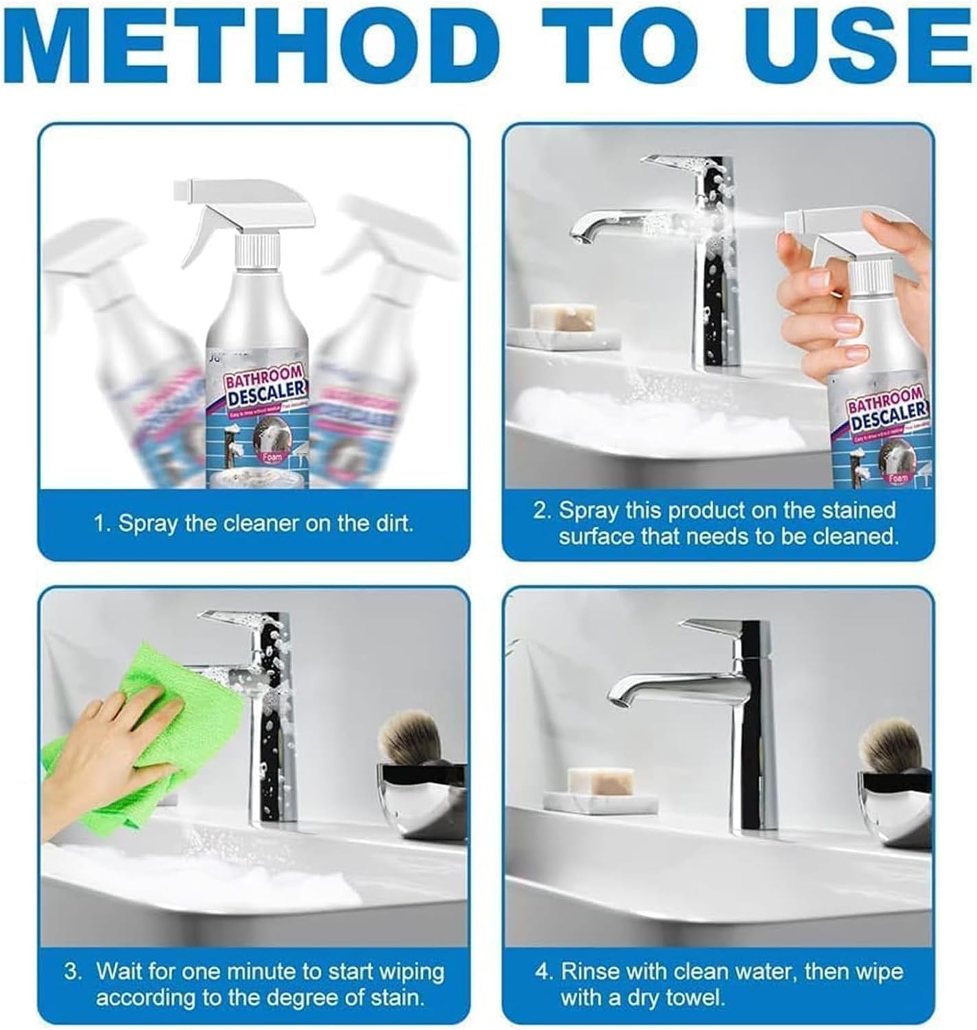 NBDIB 2PC Bathroom Descaler Foam Cleaner Spray,Stubborn Stains Cleaner,2025 Upgraded Bathroom Descaler Spray,All Purpose Rinse Cleaning Foam for Toilet, Bathtub, Tile, Glass, Sink