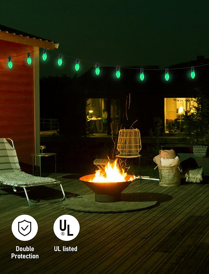 25 Pack C9 Christmas Green LED Light Bulb,Vintage Plastic C9 Ceramic Replacement Bulbs Watterproof C9/E17 Intermediate Base 0.6 Watt Great for Night Lights Christmas Patio String Lights