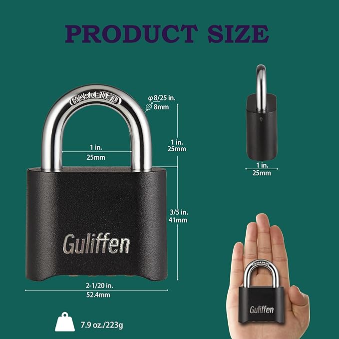 7 Pack Combination Lock 4 Digit Locks with Code Outdoor Weatherproof Padlock, Locks of Metal for Gate, Shed, Storage Unit (Black)