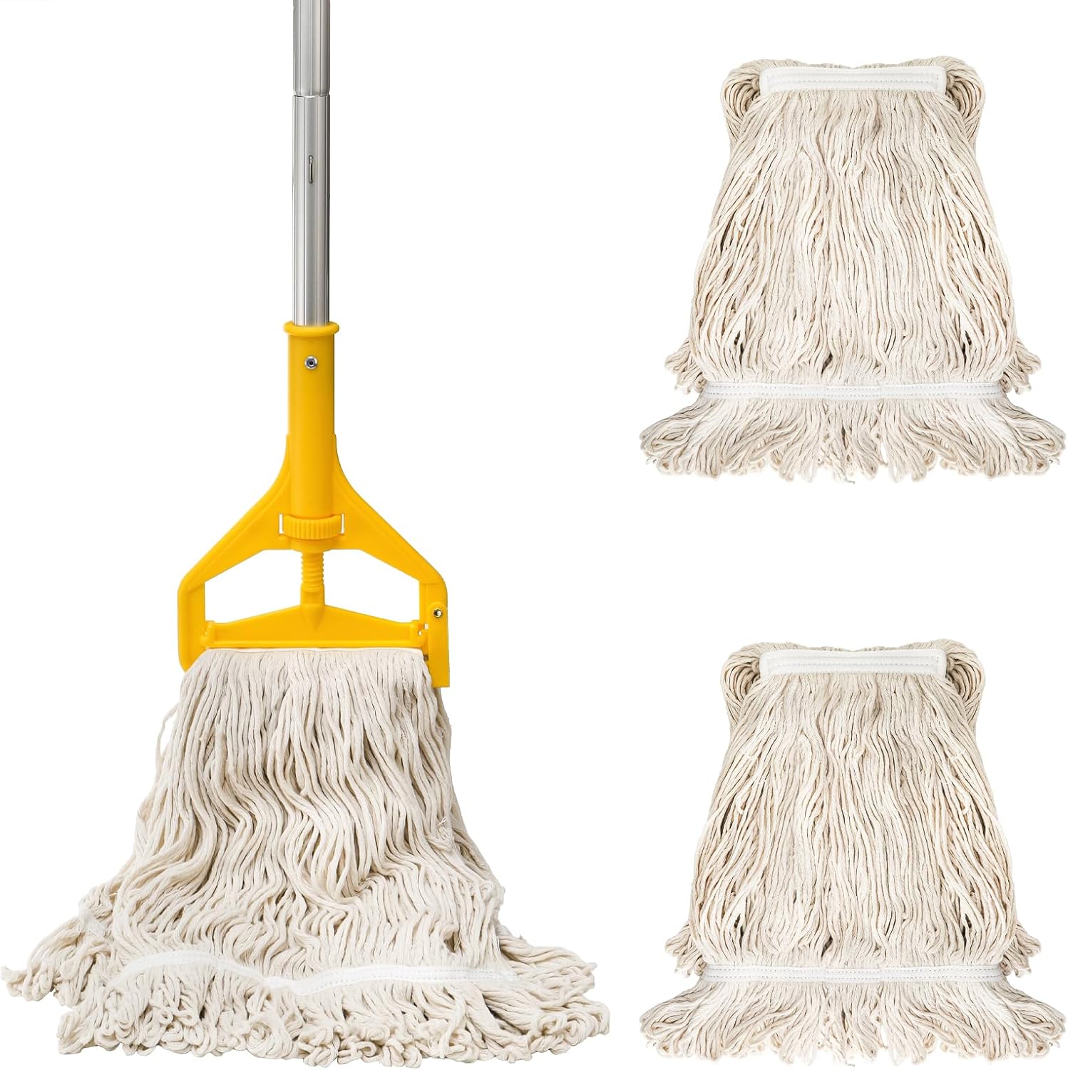 Yesland Mop with 2 Cotton Heads, Heavy Duty 61in Long Handle Looped-End String Wet Mops for Cleaning Office, Garage, Hardwood, Warehouse, Factory, Mall, Deck